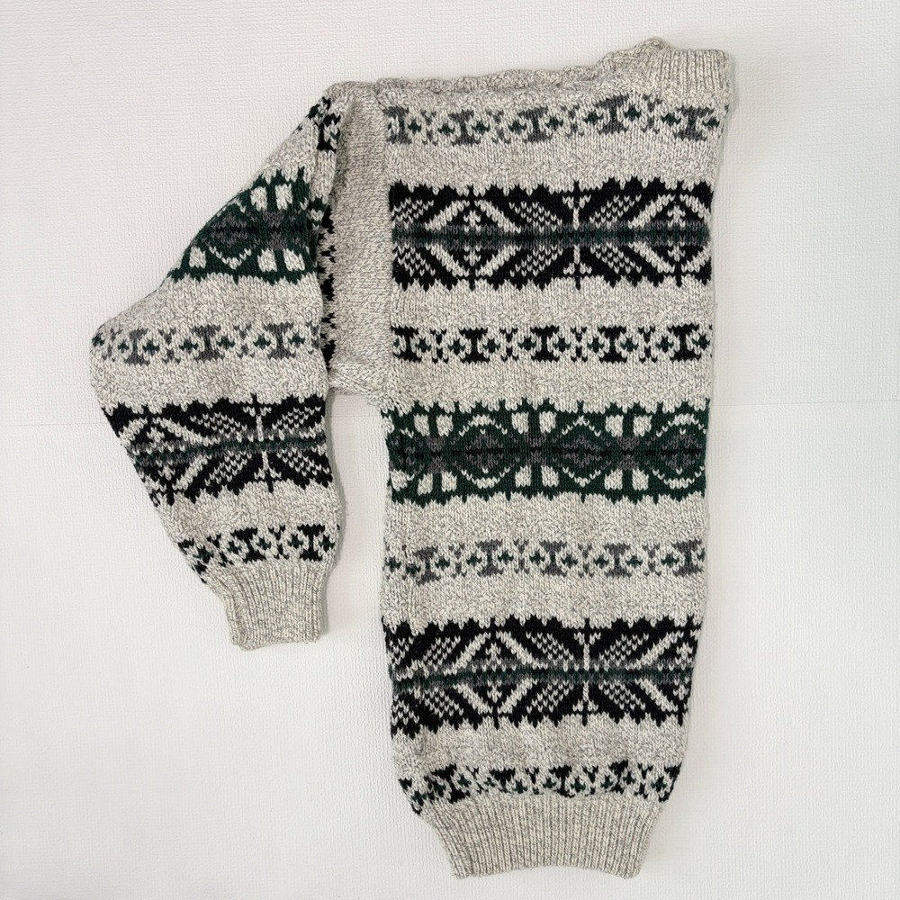 Fair Isle VTG Sweater Cotton Knit Large Grey Black Green - Picture 6 of 8
